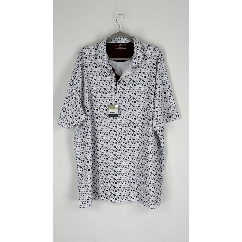 Horn Legend Texas Inspired Mens Bamboo Charcoal Luxury Polo Shirt Size 3XL White